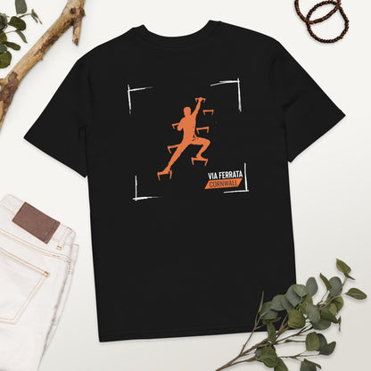 Climb. Clip. Conquer! Unisex Via Ferrata T-Shirt (Black)
