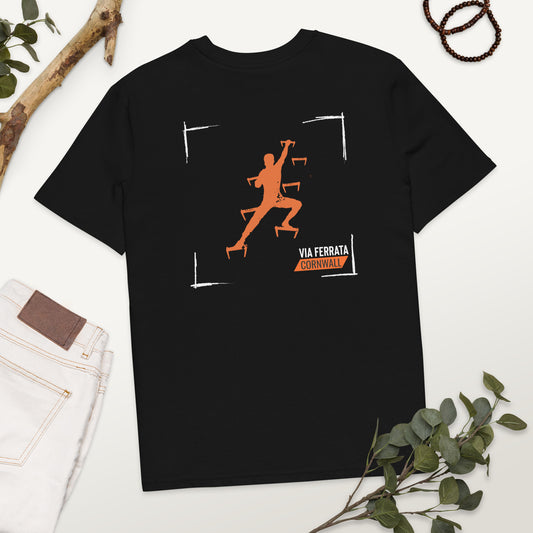 Climb. Clip. Conquer! Unisex Via Ferrata T-Shirt (Black)