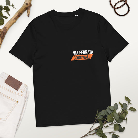 Climb. Clip. Conquer! Unisex Via Ferrata T-Shirt (Black)