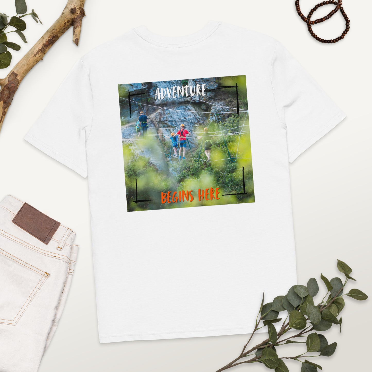 Adventure Begins Here – Via Ferrata Climbing Print (White, Organic Cotton)