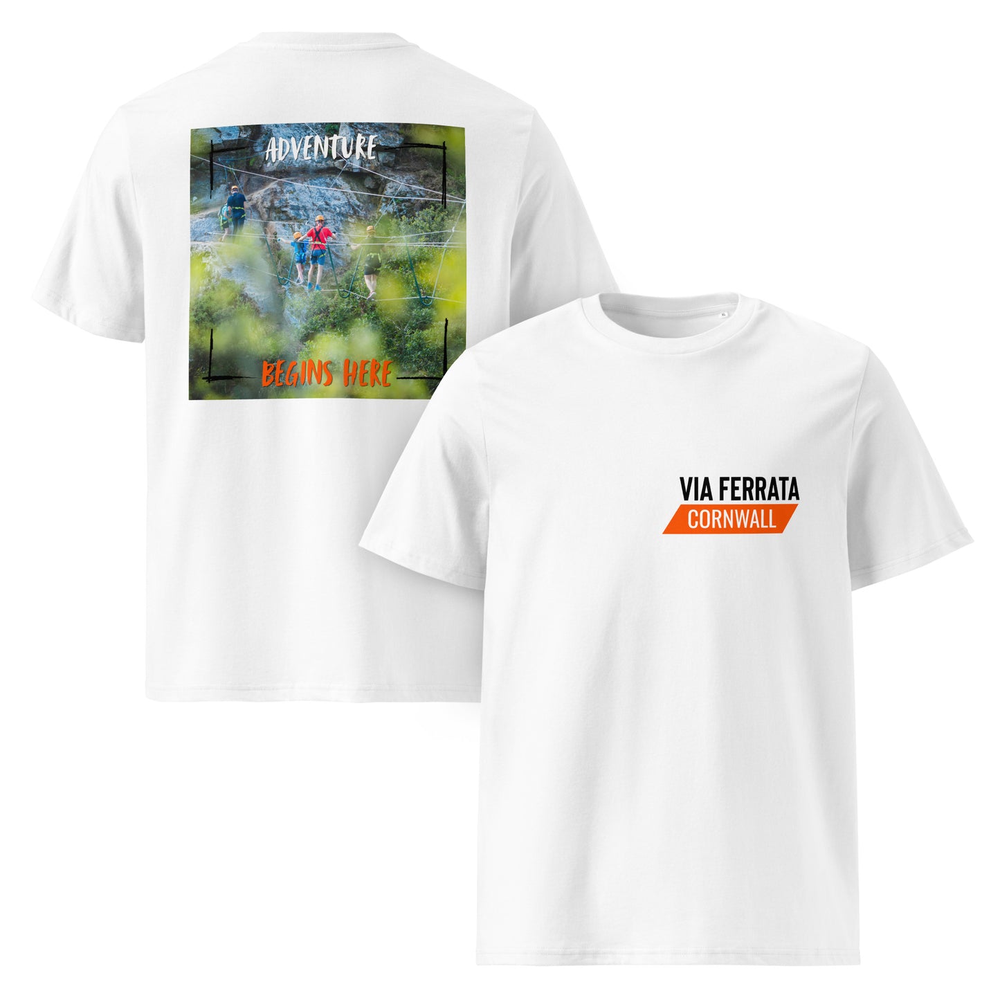 Adventure Begins Here – Via Ferrata Climbing Print (White, Organic Cotton)
