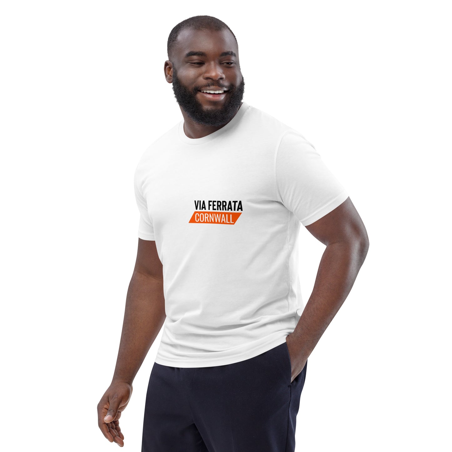 Climb. Clip. Conquer! Unisex Via Ferrata T-Shirt (Organic Cotton in White)